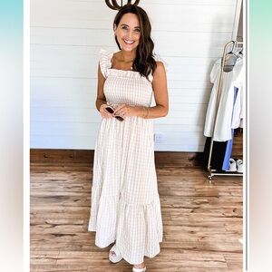 NWT Women's Retro Plaid Smocked Dress Spaghetti Strap Flounce Long Dress